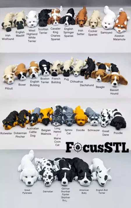 Dogs Articulated Flexi Toy Keychain Pack STL 3D Print Model