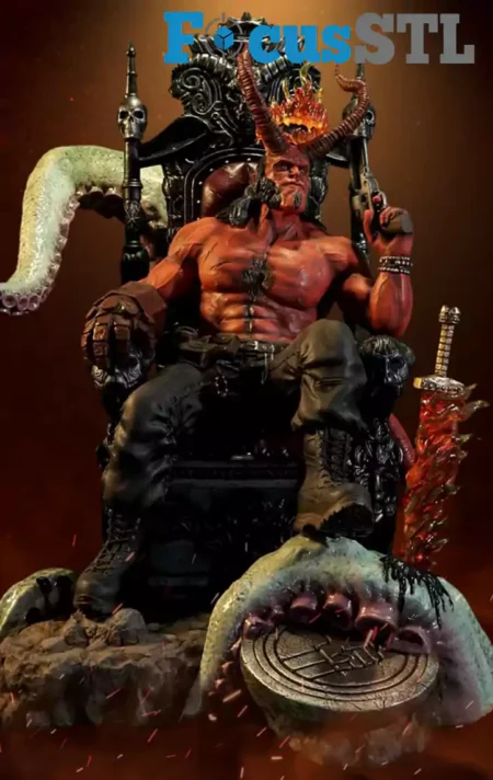 Hellboy on Throne STL 3D Print Model