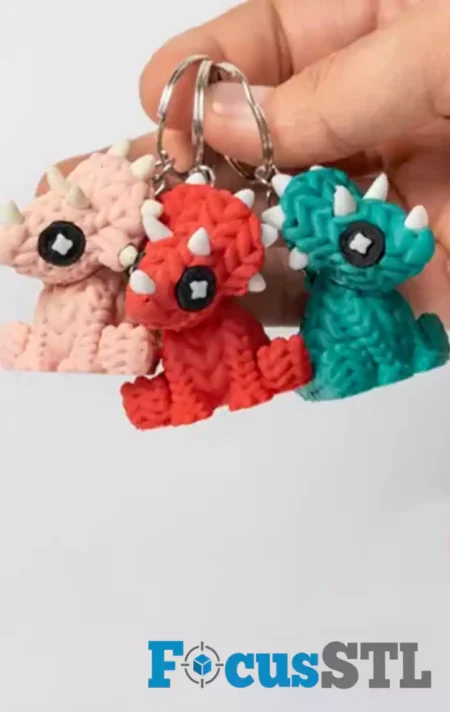 Mini Knitted Triceratops Articulated & Keychain STL Files