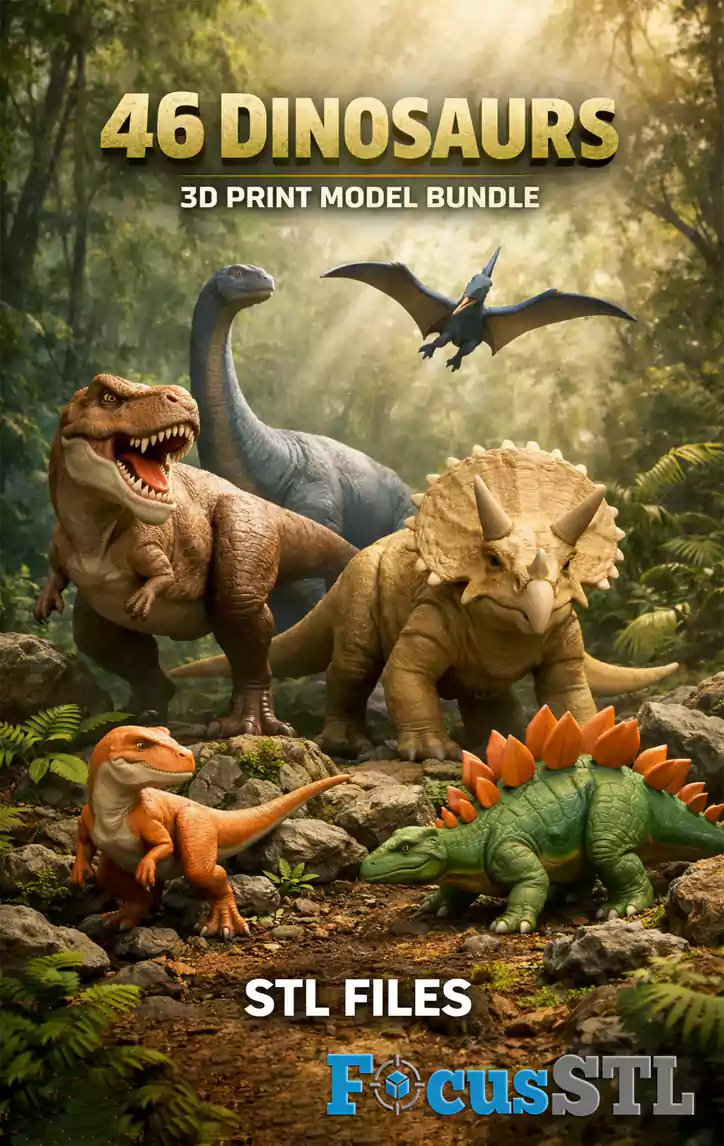 46 Dinosaur 3D Print STL Files Bundle – Flexi & Articulated Dino Models (STL & 3MF)