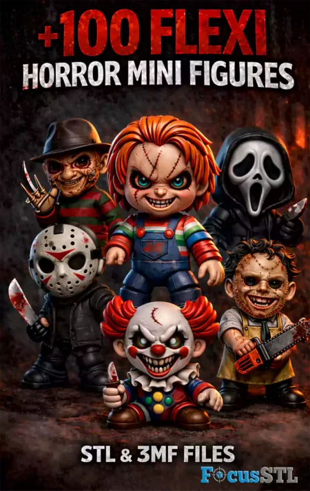 +100 Mini Flexi Horror Icons STL & 3MF Files