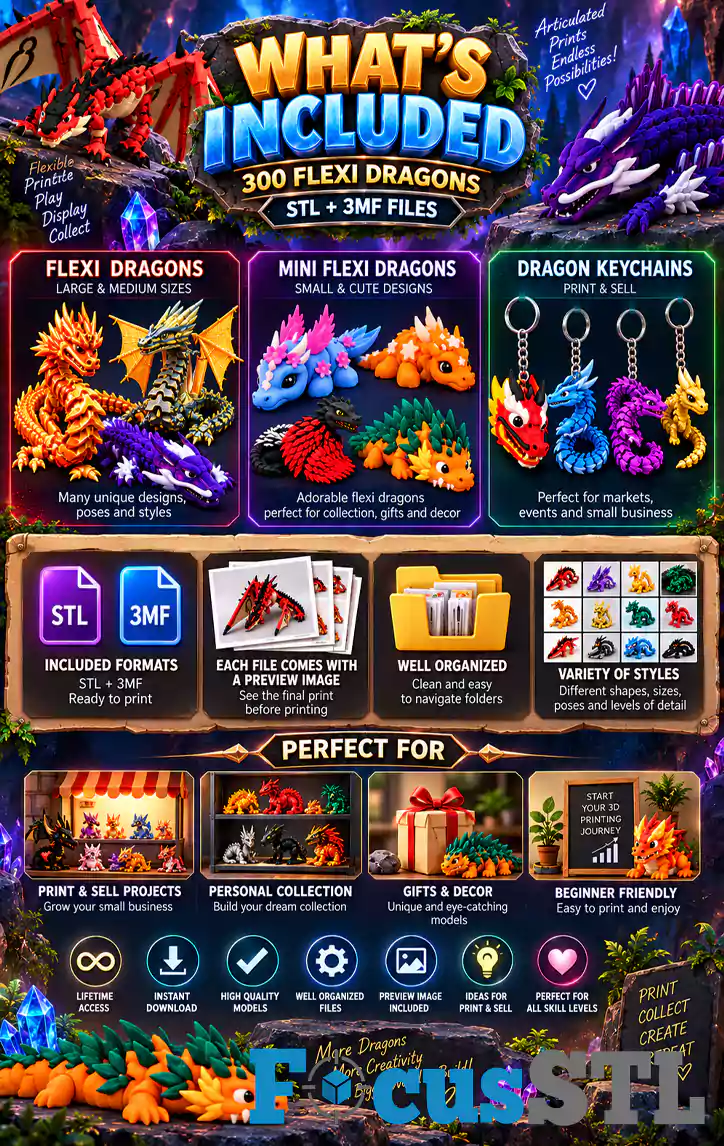300 Flexi Dragons STL & 3MF Files
