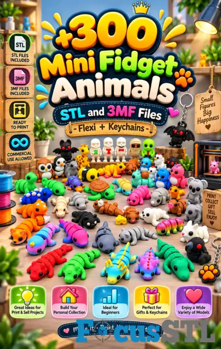 300 Flexi Fidget Animals STL & 3MF Files