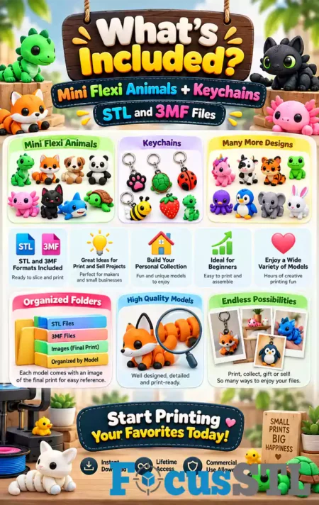 300 Flexi Fidget Animals STL & 3MF Files